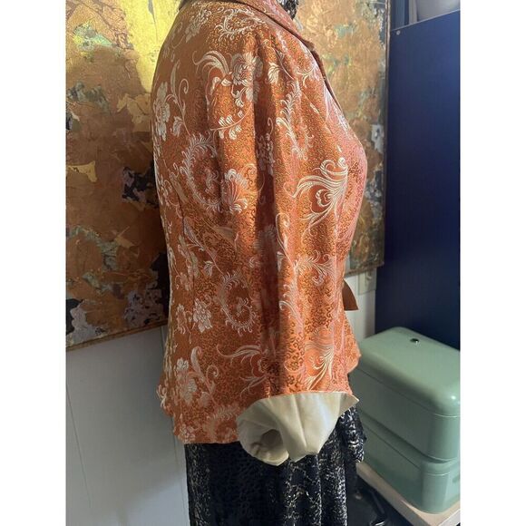Vintage Gigi Clark Modern Couture 5/L Jacket Orange Gold Tie Front Jacquard - Picture 5 of 9